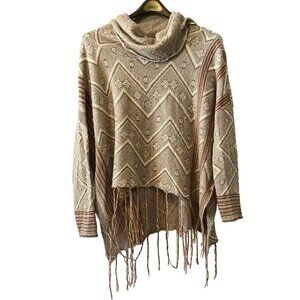Mystree Cowl Neck Size M/L Women's Wool Blend Sweater‎ Tasseled Aztec Western